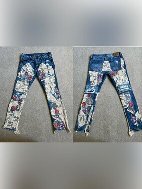 American eagle slim flex 33 X 30 upcycled handmade patchwork floral jeans